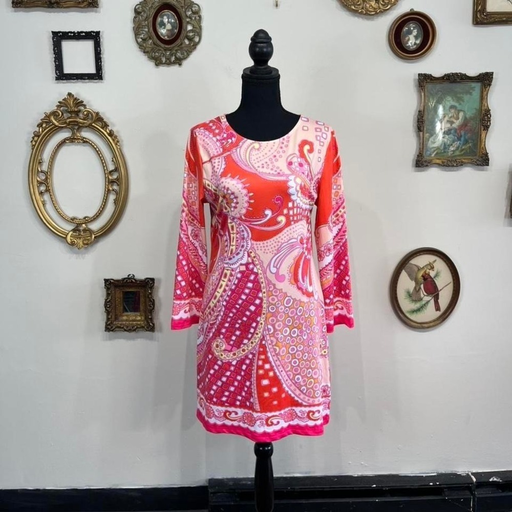 AMOË Pink Paisley Print Long Sleeve Mini Dress – Women's Medium